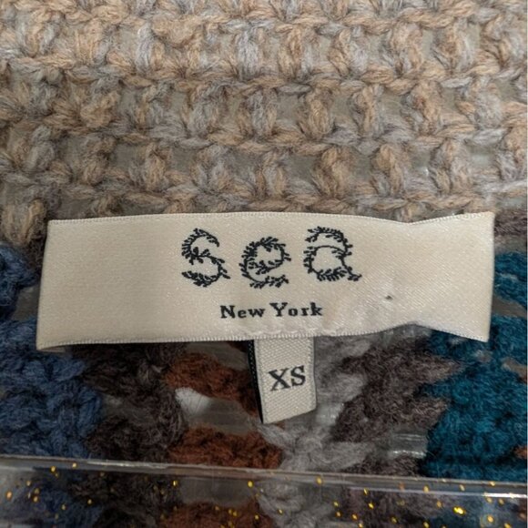 SEA New York Farrah Crochet Sweater Womens Size XS Brown Blue Wool Alpaca Crop - Picture 6 of 12